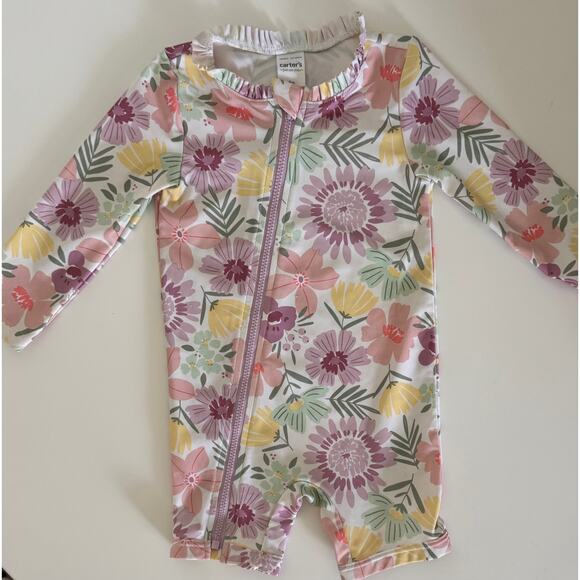 Carter's Baby Girl Long Sleeve Rashguard Swimsuit Size 9 Months - Picture 1 of 2